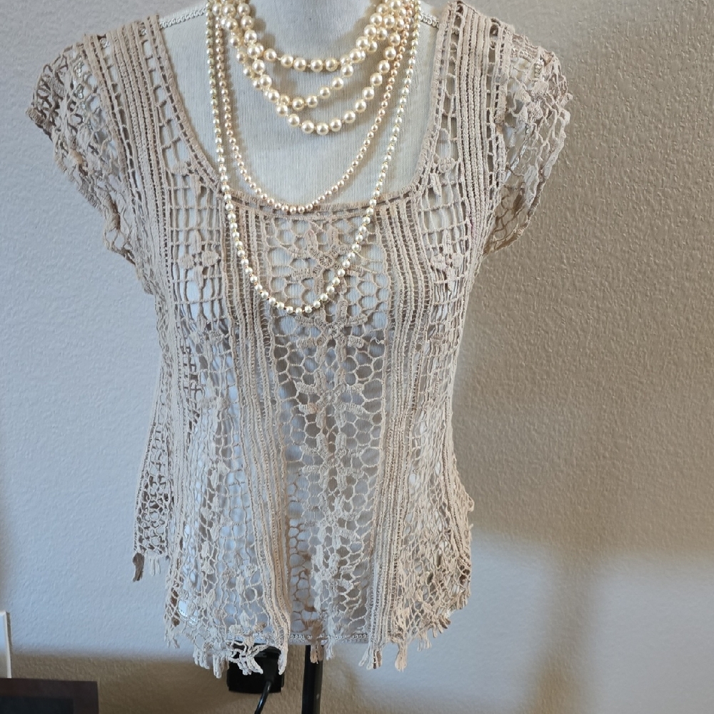 Roommates Beige Crochet Lace Blouse